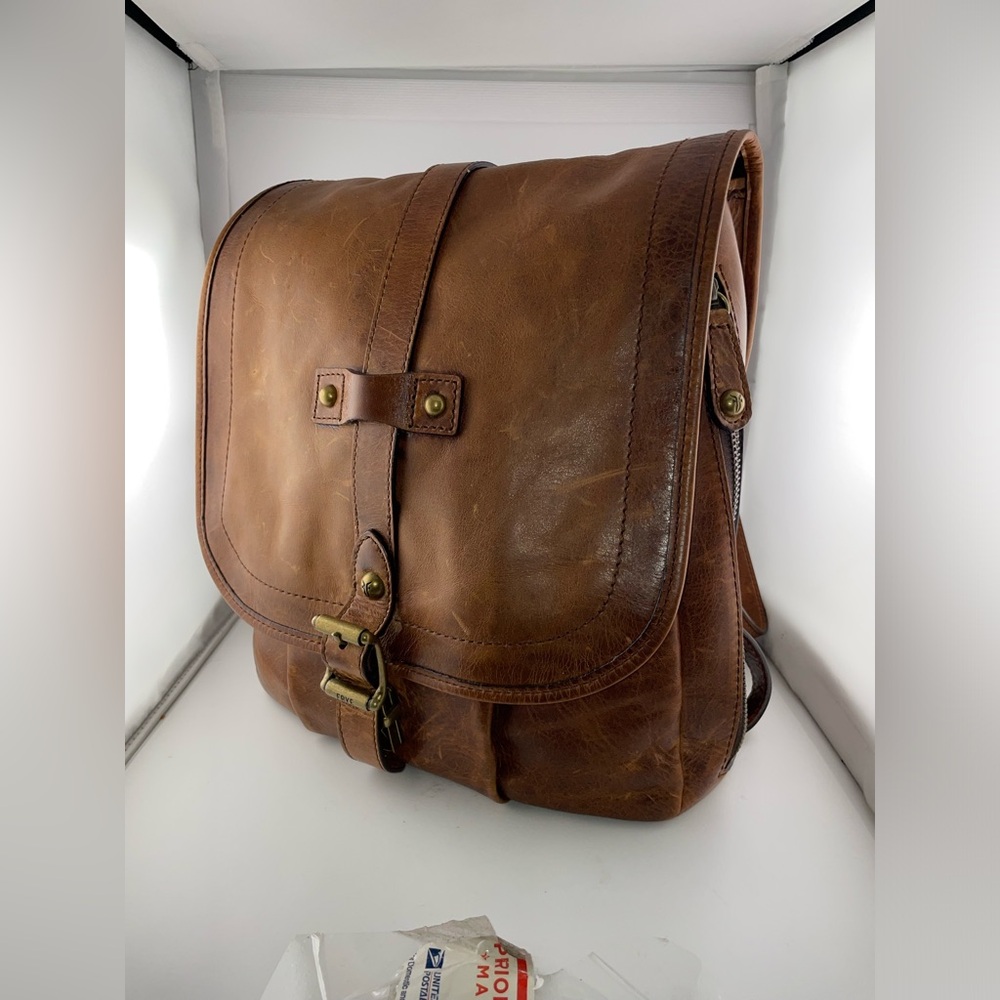 Frye Brown Leather Flap Backpack